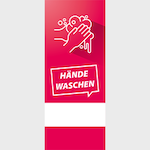 Roll-Up Bannerdisplay (PVC-frei) mit Motiv HÄNDE WASCHEN 85 cm x 200 cm, inklusive Druck und Versand
