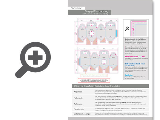 Product Bild tragegriffverpackung_(8_cm_x_6_5_cm_x_5_5_cm)_beidseitig_bedruckt_5_4-farbig_(cmyk_+_sonderfarbe)_mit_gestanztem_fenster